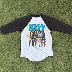 Kiss Raglan Tee - Black and White with Vibrant Graphic
